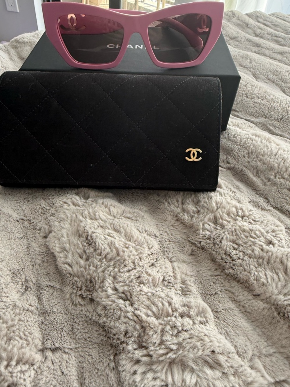 CHANEL Pink Rectangular Sunglasses with Brown Lenses - Picture 3 of 3